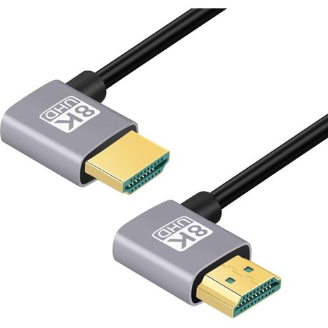 Câble HDMI 2.1, HDMI 90 degrés coudé à gauche mâle vers mâle 90 degrés coudé à droite 8K@60Hz 4K@120Hz 48Gbps ultra haut débit plaqué or câble 0,5M (1/5)
