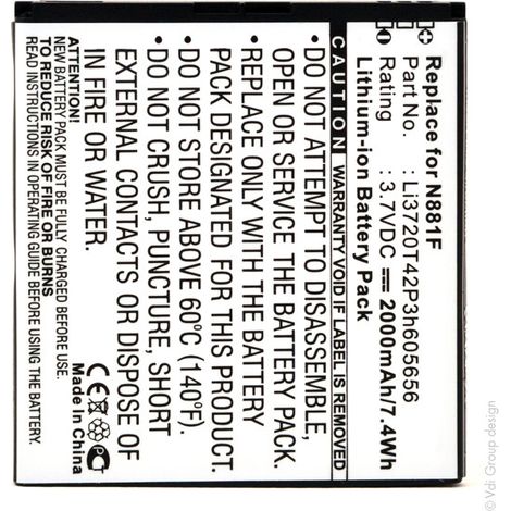 NX - Batterie téléphone, smartphone, GSM pour ZTE 3.7V 2000mAh - LI3720T42P3H605656 (1/3)
