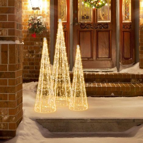 Sapin de Noël conique à 3 LED avec guirlandes lumineuses et étoiles. Décorations de Noël lumineuses. (1/5)