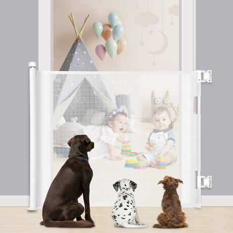Barrière de Sécurité Rétractable 0-140cm, Barriere de Securite Enfant Rétractable, Barriere de securite Chien pour Les Escaliers/Portes/Couloirs/Intérieur/Extérieur, Blanc (1/5)
