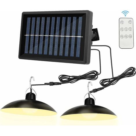 Lampe solaire de camping avec télécommande, lampe solaire double tête étanche IP65 avec batterie 4800 mAh, 2 modes de lampes solaires durables avec câble de 2 x 3 m pour le camping, la randonnée, la p (1/4)