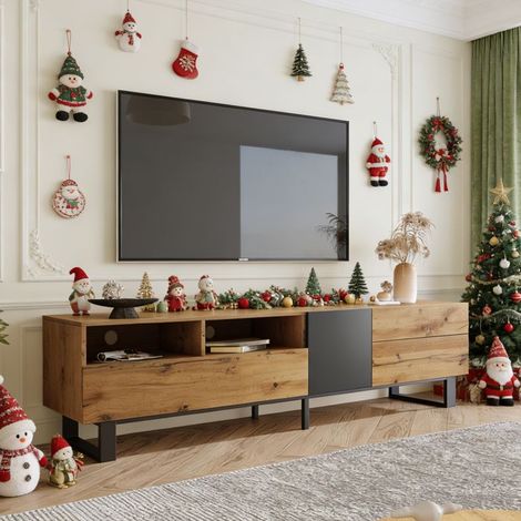 Mobile TV in legno - 2 cassetti e 2 porte - finitura effetto legno - blocchi di colori - mobile per soggiorno - mobile TV 180 cm