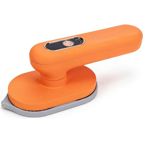 Fer vapeur sans fil portable orange rechargeable, appareil compact chauffe rapide pour dortoir voyage maison (1/5)