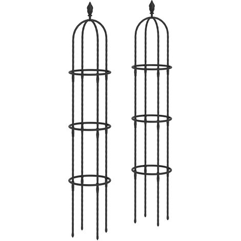 Outsunny Set 2 Sostegni per Rampicanti Alti 1.7m in Acciaio con Decorazioni Nero