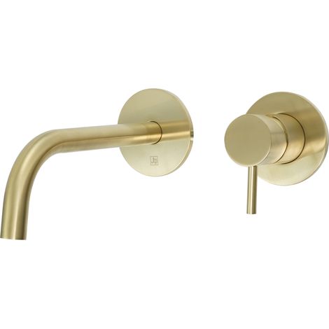 JTP Vos 2-Hole Wall Mounted Basin Mixer Tap with 250mm Slim Spout - Brushed Brass