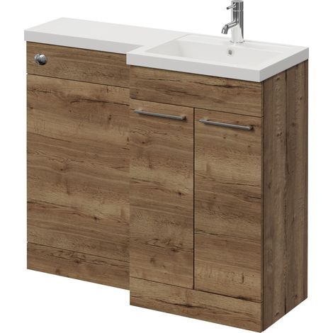Napoli 390 Tobacco Oak 1000mm 2 Door Vanity Unit Toilet Suite with Right Hand Square Lucia Basin - 1000mm - Chrome 160mm HandleWithout Kingston Toilet Pan