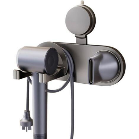 Support Sèche Cheveux,Support de Sèche-Cheveux à Ventouse,Support de Sèche-Cheveux à Ventouse en ABS,Support de Sèche-Cheveux sans perçage pour Cordon d'alimentation (Plastique ABS, Gris) (1/5)