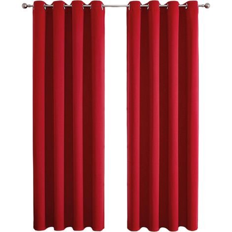 Rideaux occultants (lot de 2) — 2 m x 1 m, à œillets rouge uni. Adaptés aux salons ou aux chambres (1/5)