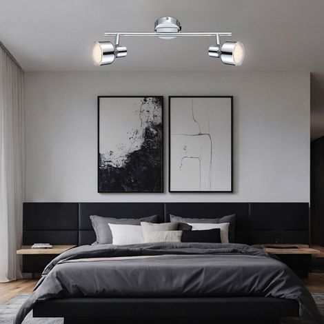 Plafonnier plafonnier spot lampe spot lampe de salon lampe de couloir, 2 spots mobiles, chrome clair, 2x LED 4W 250Lm blanc chaud, LxPxH 38x8x16cm