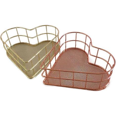 Set aus 2 Metalltabletts für Obst, Schmuck und andere Gegenstände. Drahtkorb in Herzform, Aufbewahrungskorb für Akten und Bücher. (1/5)