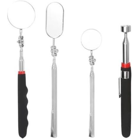 Lot de 4 miroirs d'inspection télescopiques avec tige magnétique télescopique rotative à 360 ° pour vérifier l'état du véhicule -