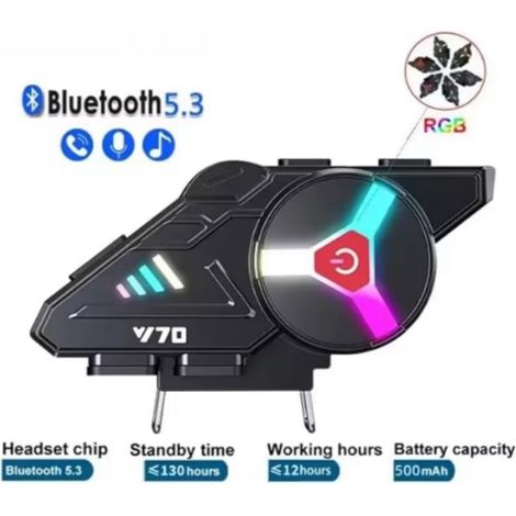 Casque de moto Y70 avec oreillette Bluetooth 5.3, écouteurs sans fil étanches IPX6 avec lumière LED RGB, appairage multipoint avec 2 téléphones (1/5)