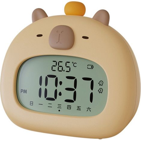 Réveil numérique pour enfants - Veilleuse - Aide au sommeil sans fil avec fonction snooze - Réveil pour enfants - Luminosité réglable - Rechargeable par USB-C - Design capybara - Convient aux enfants  (1/5)