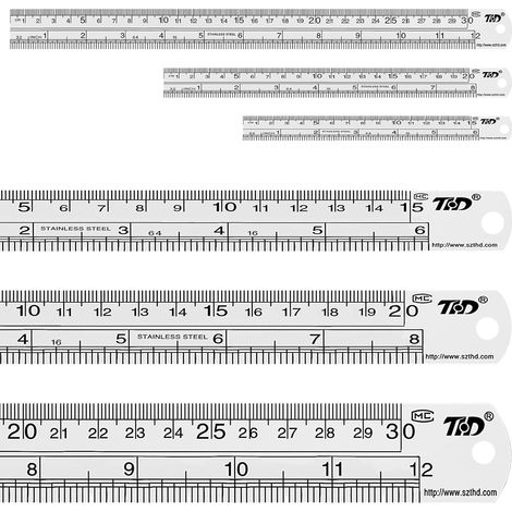 Règle En Acier Inoxydable - 15 cm 20 cm 30 cm - Double Échelle Métrique Et Impériale - Pour Bureau Atelier École - Lot De 3 (1/5)