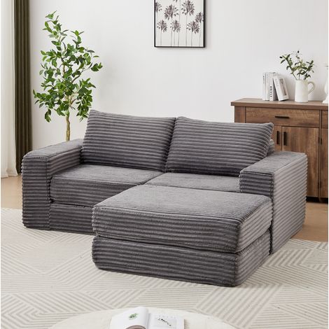 Divano letto modulare con pouf in velluto grigio OKMYHOME (1/5)
