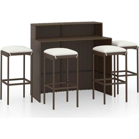 Set Bar da Giardino 3 pz  Salotto da Giardino con Cuscini Marrone (1/5)