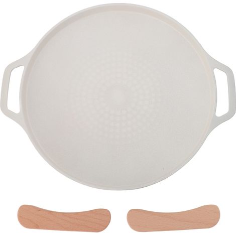 Poêle à barbecue coréenne antiadhésive, plaque de cuisson polyvalente en aluminium avec poignées pour grillades intérieures et extérieures, blanc (1/5)