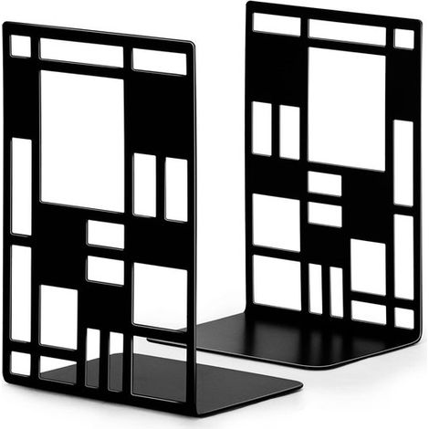 Buchstützen, Regalstützen, stabile Buchstützen, dekorative Stützen für Buchtrenner, ein Paar stabile schwarze Metallbuchstützen, Buchstützen mit (1/5)