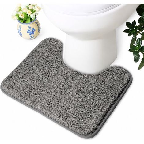 Tapis de toilettes avec découpe en U 40 x 50 cm, ultra-absorbant, doux, antidérapant et lavable, pour salle de bain et toilettes, gris (1/5)