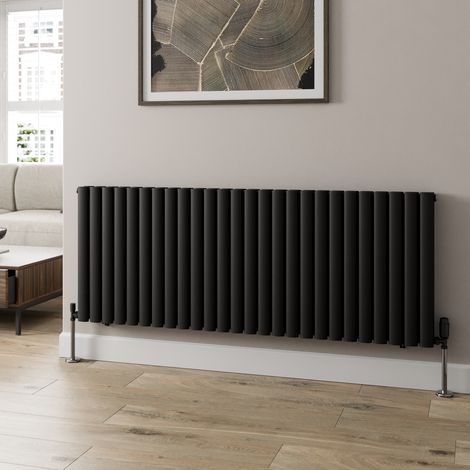 600x1560mm Designer Radiator Horizontal Black Oval Tube Column Rads Double Panel (1/5)