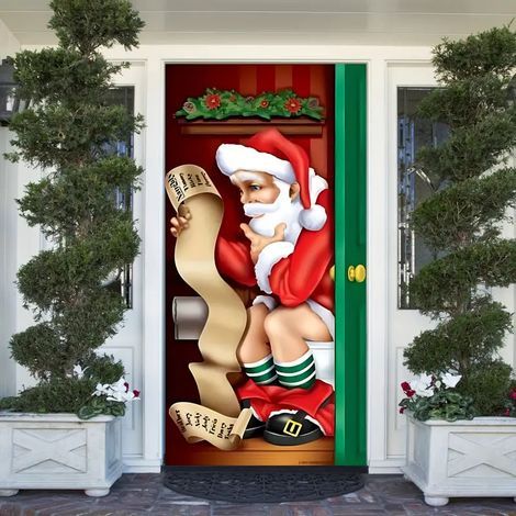 Bannière Père Noël en arrière-plan 90180cm, décoration de porte autocollante (1/5)