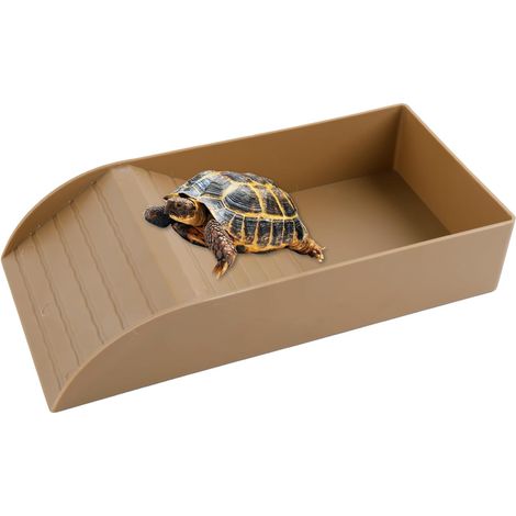 Abreuvoir Tortue Terrestre, Baignoire pour Reptiles avec Rampe, Bol à Eau pour Tortue, Lézard, Amphibien (Marron, 30.5×15×6cm) (1/5)