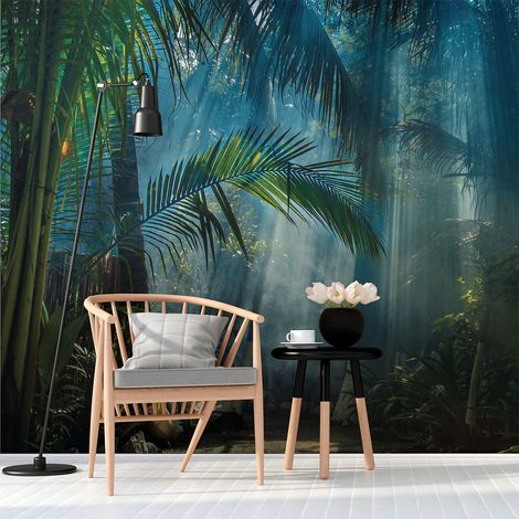 Papier peint panoramique jungle tropicale préencollé 250 x 240 cm – Intissé sans PVC – Résistant à la lumière et au grattage – Application facile (1/5)