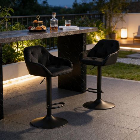 Tabouret de bar reglable pivotant velours noir OKMYHOME (1/5)
