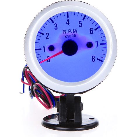 Compte-tours avec support pour voiture, 52 mm (2 pouces), affichage LED bleu, plage de vitesse de 0 à 8 000 tr/min