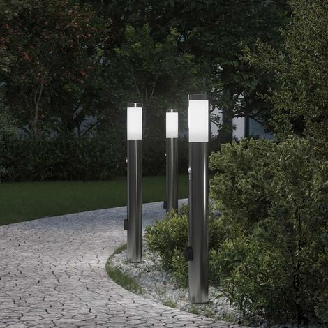 Pollerleuchten mit Sensor&Steckdose 3er 80 cm Edelstahl IP44