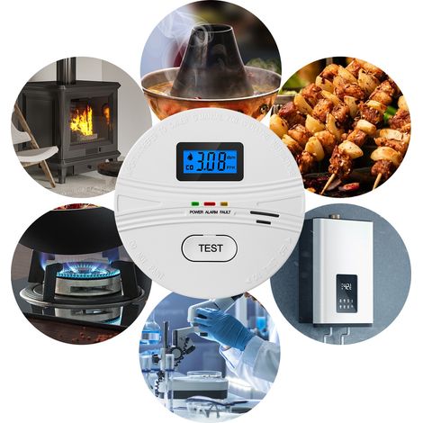 Juego de 3 detectores de humo y monóxido de carbono, detectores de CO y humo con detección bidireccional, pantalla LCD, pilas AA, portátil, blanco (1/5)