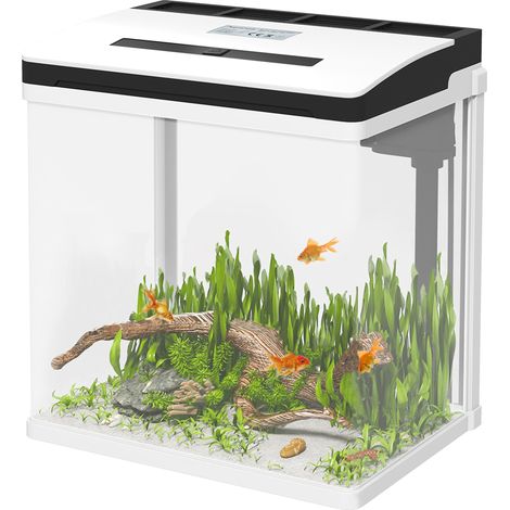 Acquario con LED 13 Litri 29x20x30,5 cm con Fori di Ventilazione in Vetro HD e ABS