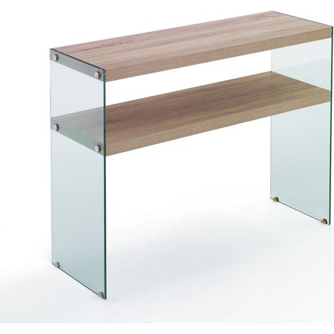Glastisch Konsole Eiche mit Ablage im modernen Design Ace