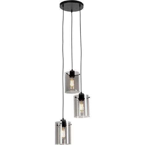 QAZQA Lampada a sospensione tavolo soggiorno dome - Design - Vetro,Acciaio - Nero - Oblungo Max. 3 x Watt (1/5)