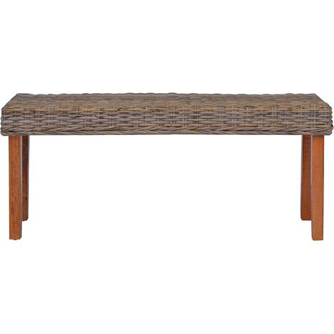 Banc 110 cm Rotin naturel kubu et bois d'acajou massif