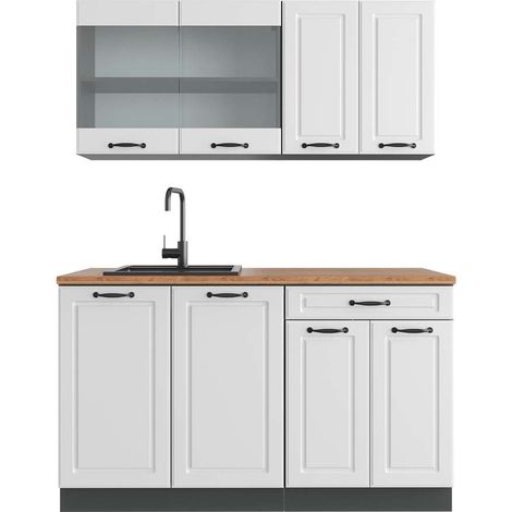 Cucina monoblocco R-Line, Bianco rustico/antracite, 140 cm , PL Rovere, Vicco
