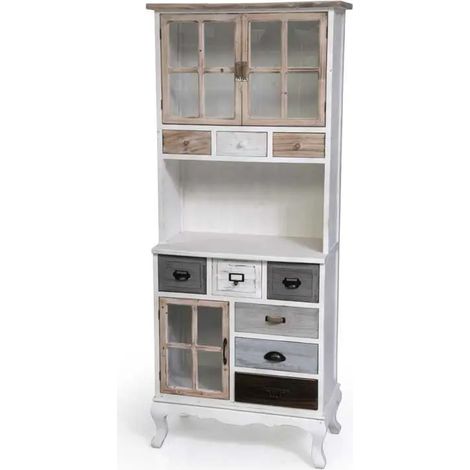 Mueble antiguo de madera con 70 x 35 x 172 cm y acabado blanco desgastado