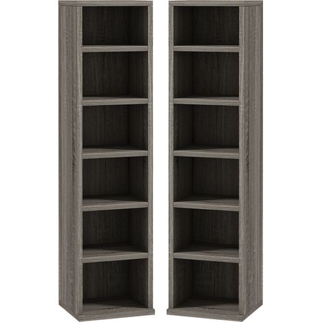 Lot de 2 étagères colonnes armoire de rangement CD-DVD 12 compartiments 21 x 22,5 x 88,5 cm capacité 204 CD gris foncé