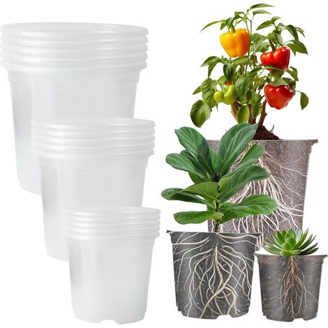 15 Pcs Pot Semis, Pot Orchidée Transparent de 9/10/13 cm  Pot Transparent Plante, pots de fleurs, pots en plastique transparentes pour orchidées soucoupes cactus (1/5)