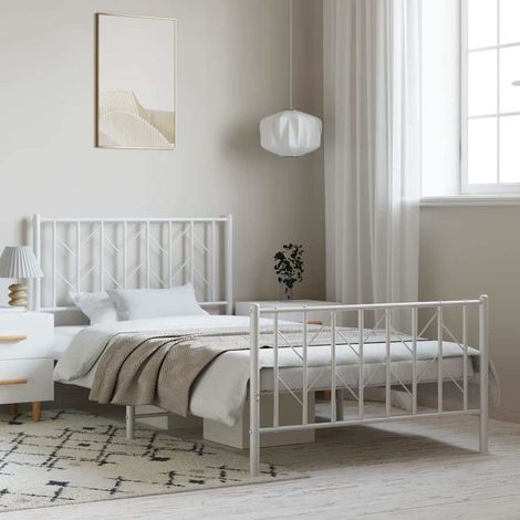 vidaXL Metal Bed Frame without Mattress with Footboard White 100x200cm (1/5)