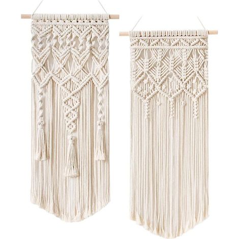 EASYCOMFORT Tenture Murale Macramé Boho Chic 2 Pièces - Tapisserie Tissée Décoration Intérieur Chambre Appartement Mariage 75x35cm (1/5)