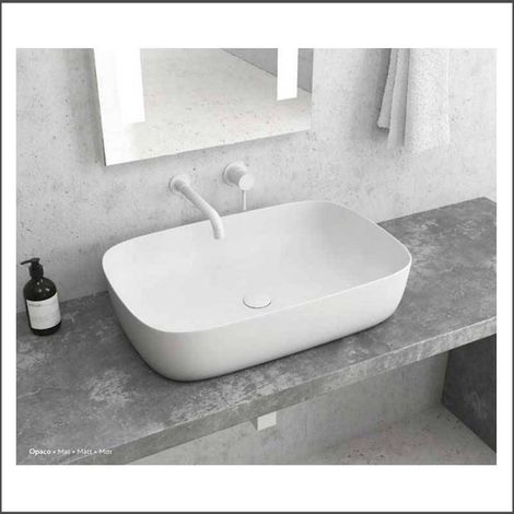 Lavabo da appoggio rettangolare colore bianco opaco 60cm  MIL-LB kamalu (1/2)