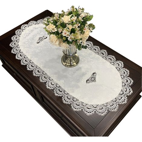 1 Nappe ovale, motif elliptique, détails en dentelle, pour table basse, salle à manger (1/5)