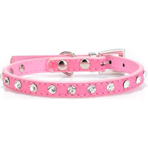 Collier pour chien et chat en daim avec strass brillants une rangée de cristaux pour petit animal de compagnie chic (1/5)