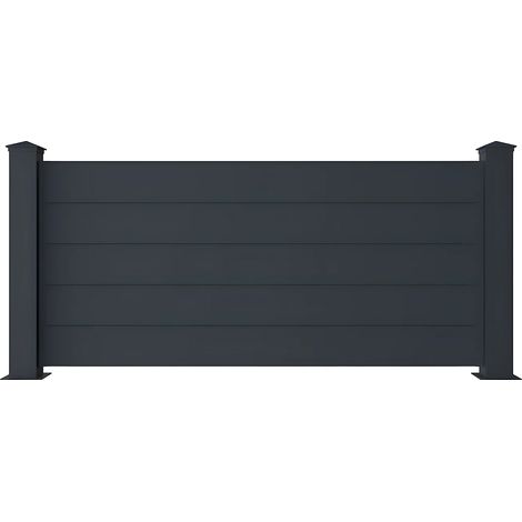 Vente-Unique – Clôture aluminium pleine H89 x L189 cm gris anthracite – Résistante aux intempéries – Kit de départ avec poteaux et accessoires (1/3)