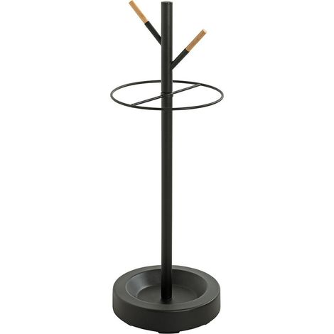 Porte-parapluies en métal coloris noir et hêtre coloris naturel -diamètre 26 x hauteur 73 cm (1/3)
