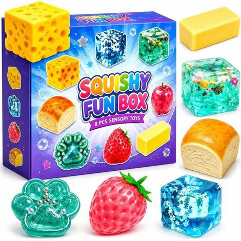 Boîte mystère 8 pièces, boîte aveugle sucre malté, squishy créatif à relâche lente, cadeau de fête, 8 soulagements de stress (1/5)