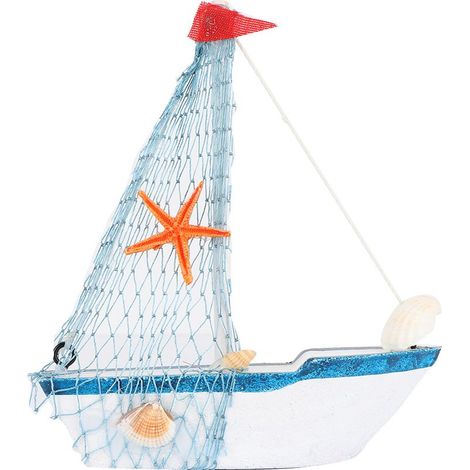 Bateau voilier en bois méditerranéen fait main vintage artisanal modèle de navigation (Drapeau rouge) (1/5)