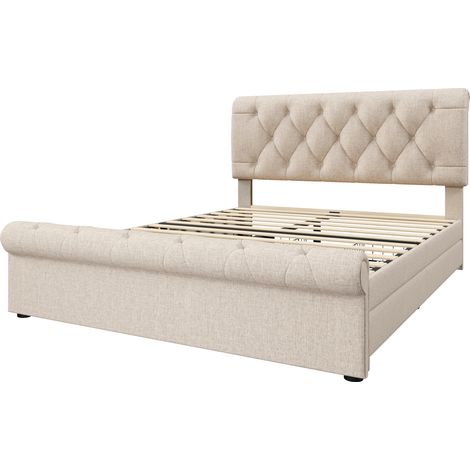 Cama con cajones 140x200 cm, cabecero regulable, natural, sin colchón (1/5)