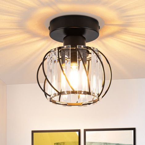 GBLY Deckenleuchte Schwarz Deckenlampe Kristall: Modern Flurlampe E27 Küchenlampe mit Metall Rahmen Vintage Innen Deckenbeleuchtung für Flur Korridor Küche Balkon Wohnzimmer Hotel (Ohne Leuchtmittel)